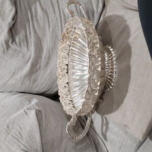 Vintage Victorian Style Grapevine Silver Plated Oval Twin Handle Fruit Bowl